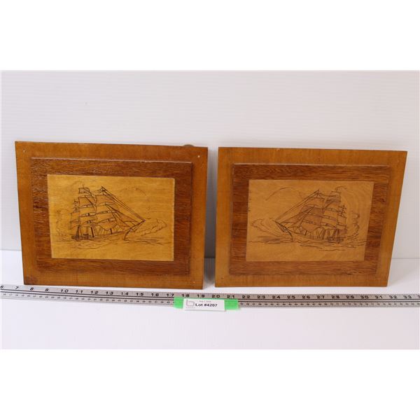 Pair Of Wood Burning Art 12'' X 9.5''