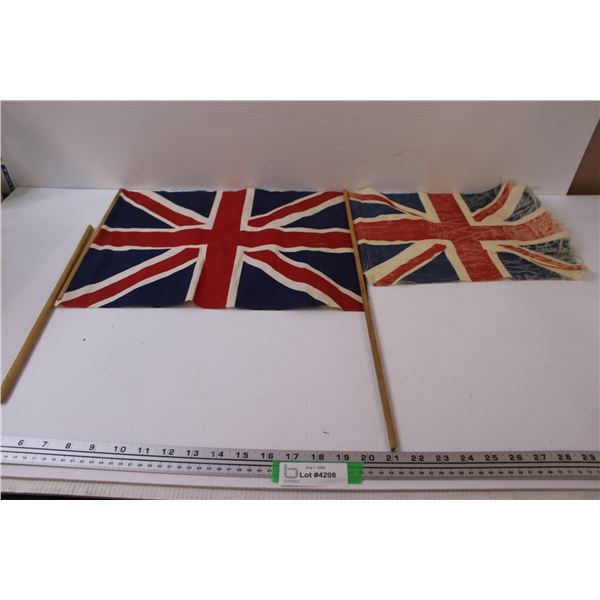 (2) Union Flags 17'' X 13'' Handle broken