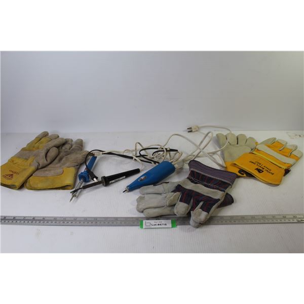 (3) Pairs of Work Gloves - Engraver - (2) Soldering Irons (all are working)