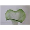 Image 2 : Green Fluted Glass Vase w/White Glass lines (12 1/2" tall)