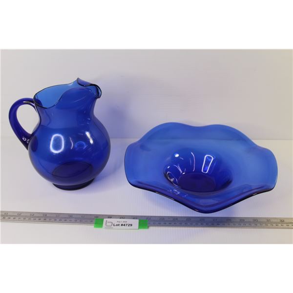 Blue Glass Pitcher - Blue Glass Bowl