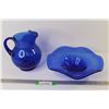 Image 1 : Blue Glass Pitcher - Blue Glass Bowl