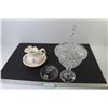 Image 1 : Crystal Pedestal Dish w/Lid - Glass Lid - Bowl & Pitcher