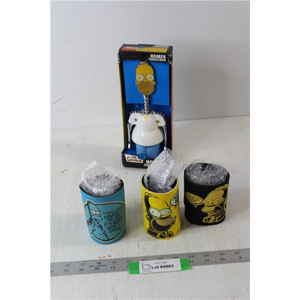 (3) Simpsons Koozies - Unused, The Simpsons Homer Corkscrew