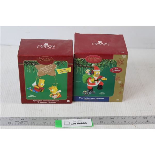 (2) Carlton Cards Simpsons Ornaments - Homer, Bart and Lisa