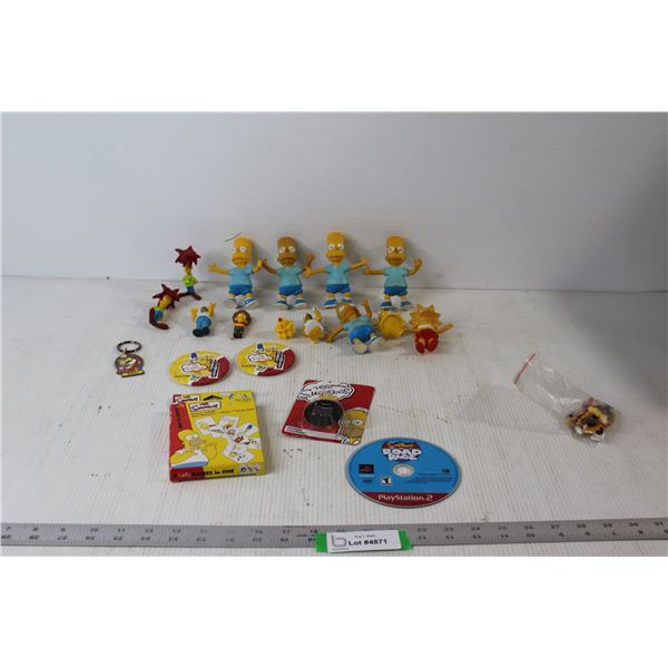 (14) Simpsons Figurines, Pins, Card Game, PlayStation 2 Simpsons Road Rage, Assorted Simpsons Collec