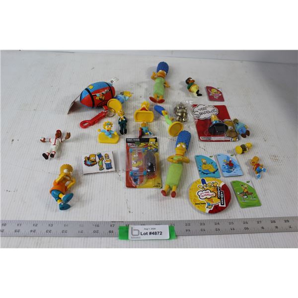 (15) Simpsons Figurines, Key Chain, (4) Pins, Assorted Simpsons Collectables