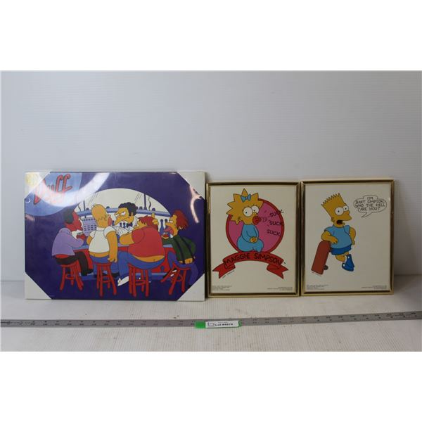 Duff Beer Simpsons Art - 16" x 11 1/2", Maggie Art, Bart Art - Both Measure 8 1/4" x 10 1/4"