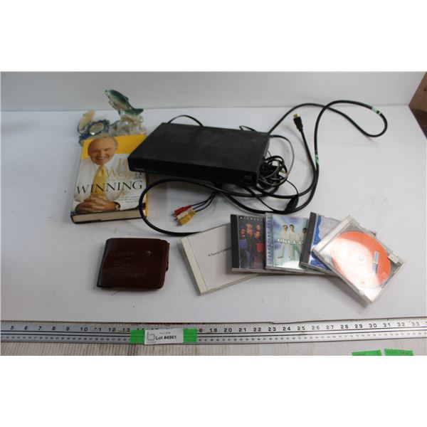 Leather Wallet, Sanyo Blue Ray Reader, (5) Disks, Jack Welch Book and Dolphin Decorations