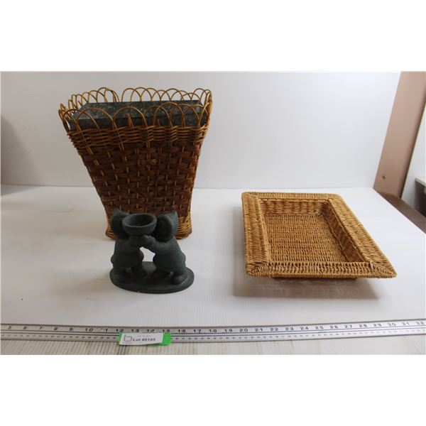(2) Wicker Baskets, Inuit Decoration - Chip