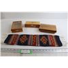 Image 1 : Handwoven Miniature Rug, (3) Wooden Boxes - As Is
