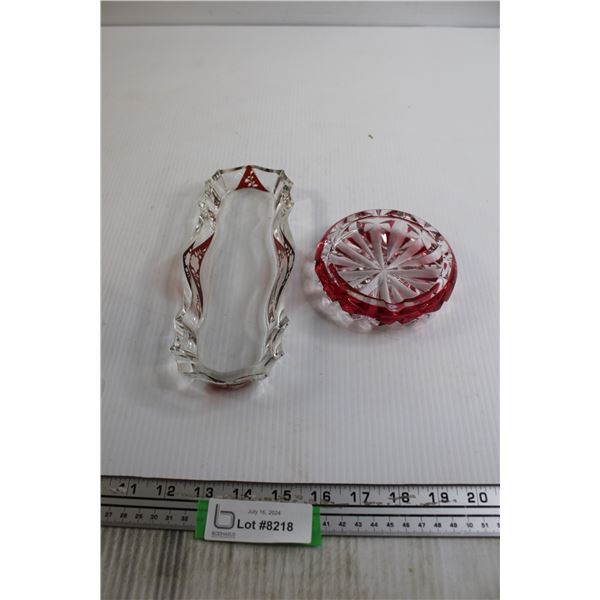 Red and Clear Glass Trinket Dish and Ashtray