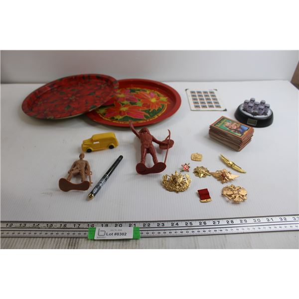 (2) Christmas Poinsettia Plates, Coca-Cola Trading Cards, Misc.