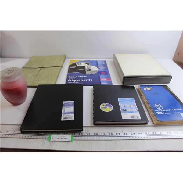 (3) Notebooks, Candle, Office Supplies