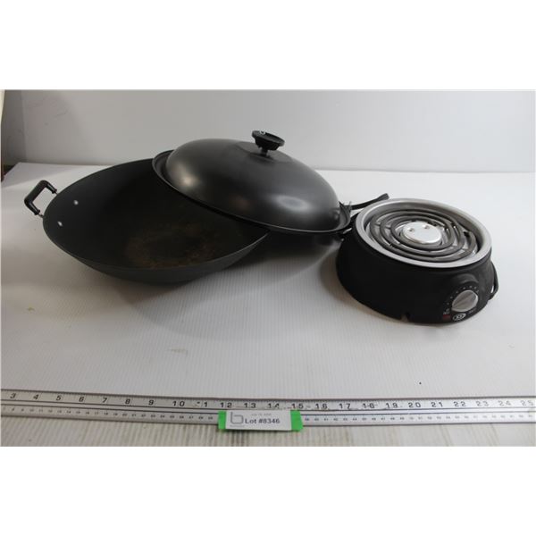 Wok, Mismatched Lid, Burner - Untested