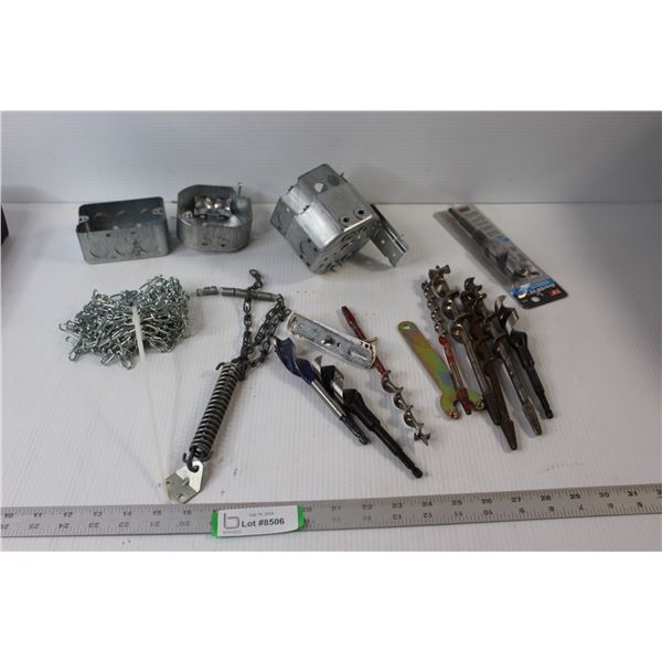 Assorted Drill Bits, Chain, Misc. Tools