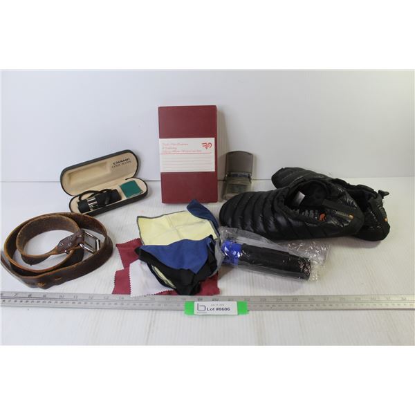 Brekka Slippers (Size Lg) - Belt - Golf Scope - Clock - Misc. Items