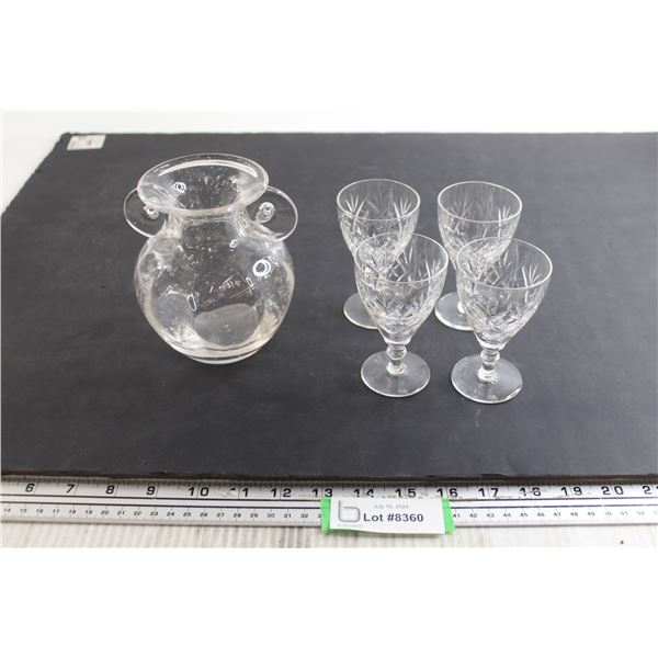 (4) Crystal Glasses, Glass Vase