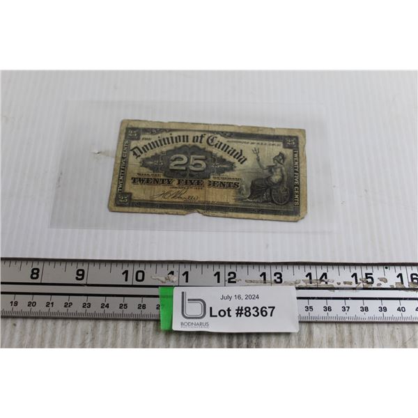 1900 Dominion of Canada 25 Cent Bill