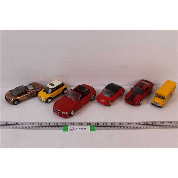 (6) Model/Toy Cars: Volkswagen Beetle, Audi, Lamborghini, mustang, BMW, Mini Cooper