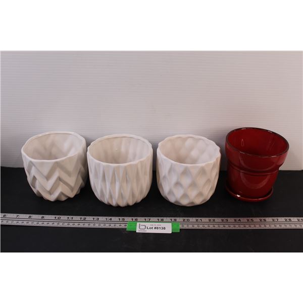 (4) Plant Pots (White & Red)