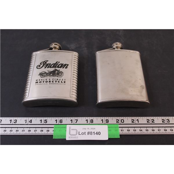 (2) Flasks: Indian Motorcycles & Plain