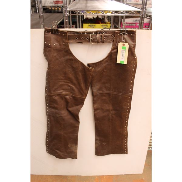 Women's Leather Motorcycle Chaps - Size Medium