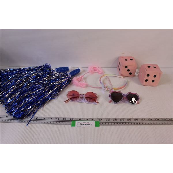 Girls Lot: (2) New Sunglasses, (2) Headbands, Cheer, Fuzzy Dice