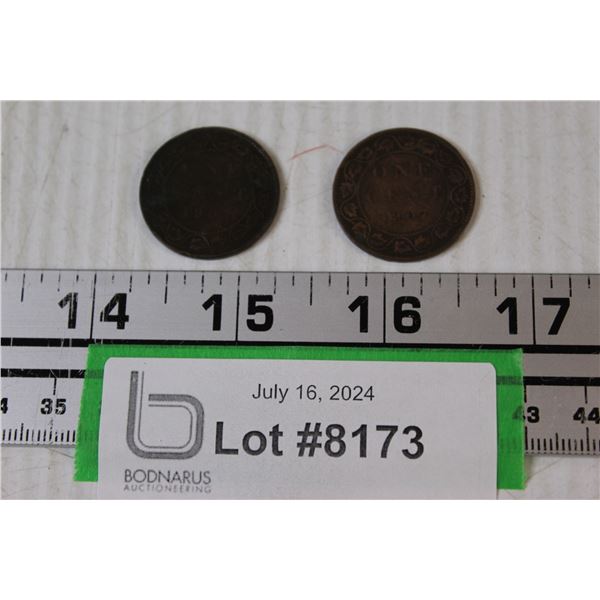 Canadian One Cent Coins - 1901 & 1907