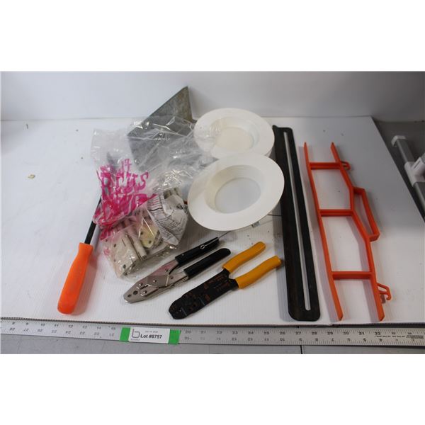 (2)Ceiling Lights, Assorted Door Hinges and Misc.