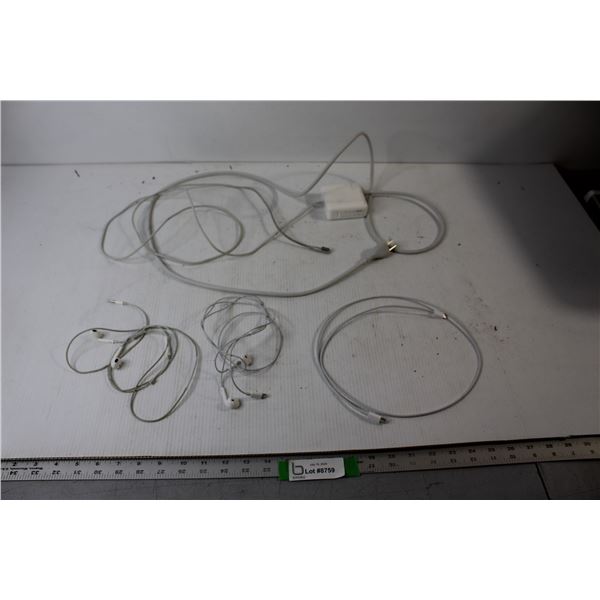 Apple Charger, USB-C - Lightning Cable, Assorted Headphones - As Is