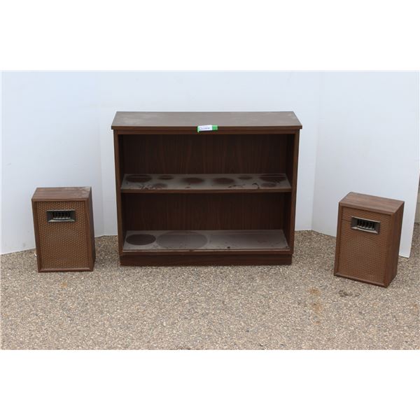 ** MCM Display Cabinet (No Doors) - 36" x 12" x 30"Tall & (2) Vintage Speakers (Untested)