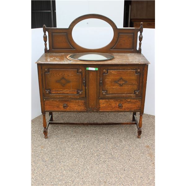 ** Antique Buffet w/Mirrored Backplate (Some Wear & Repair  Needed) - 19" x 48" x 38"