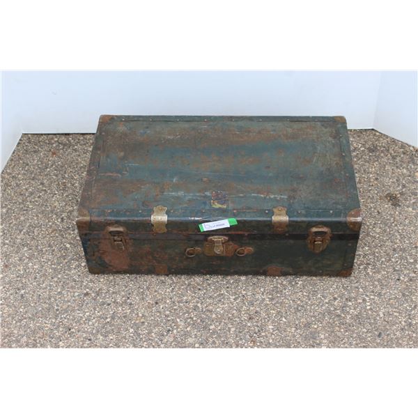 ** Antique Metal Trunk (Some Wear) - 28" x 16" x 9"