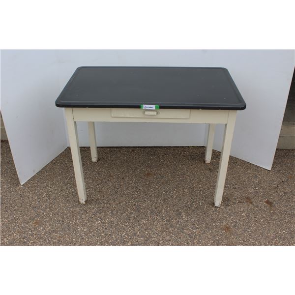 ** Antique Metal Top Kitchen Table w/Drawer - 25" x 41" x 30"