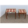 Image 1 : ** Vintage Nesting Table Set w/Tile Tops (Missing Brace & Crack in Tile) - 15" x 20.5" x 18" & 15" x