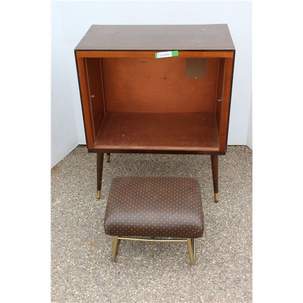 ** MCM Converted Tv Cabinet - 29" x 17" x 3ft & Brass Legged Foot Stool