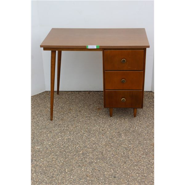 ** MCM Desk w/Three Drawers, Arborite Top (Some Wear/Damage) - 20" x 36" x 29.5"