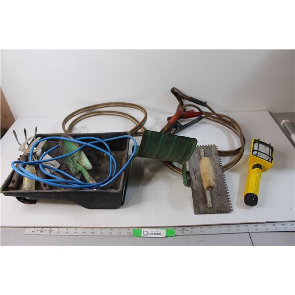 Assorted Garden Tools, Jumping Cable and Paint Tray