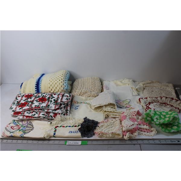 Assorted Table Cloths, Mats and Baby Bonnet
