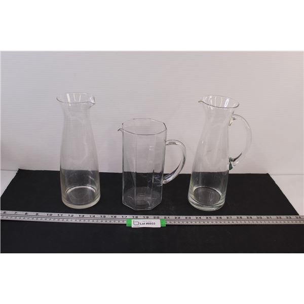 (3) Clear Glass Pitchers - Various Sizes
