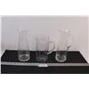 Image 1 : (3) Clear Glass Pitchers - Various Sizes