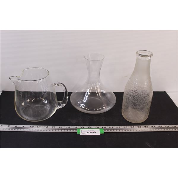 (3) Clear Glass Pitchers - Various Sizes