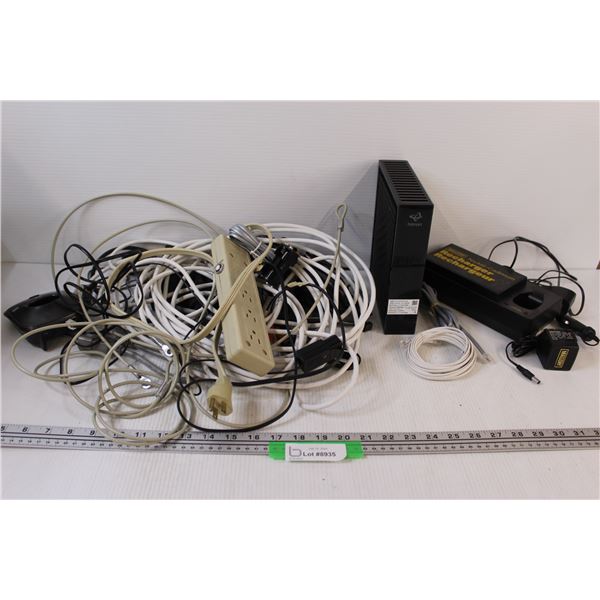 Hitron Wi-Fi, Assorted Electronic Cords & Power Bars, Battery Charger
