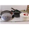 Image 1 : Baking Tray & Pots Lot & Salad Spinner