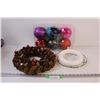 Image 1 : (6) Over Sized Christmas Ornaments, Pine Cone Wreath & (2) Wreath Circles
