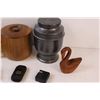 Image 2 : Lot: Urns, Flip Phone, Belt, Wooden Swan, Misc.
