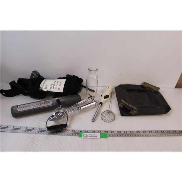 Lot: Hand Mixer, Milk Jug, Boiled Egg Strainer, Misc.