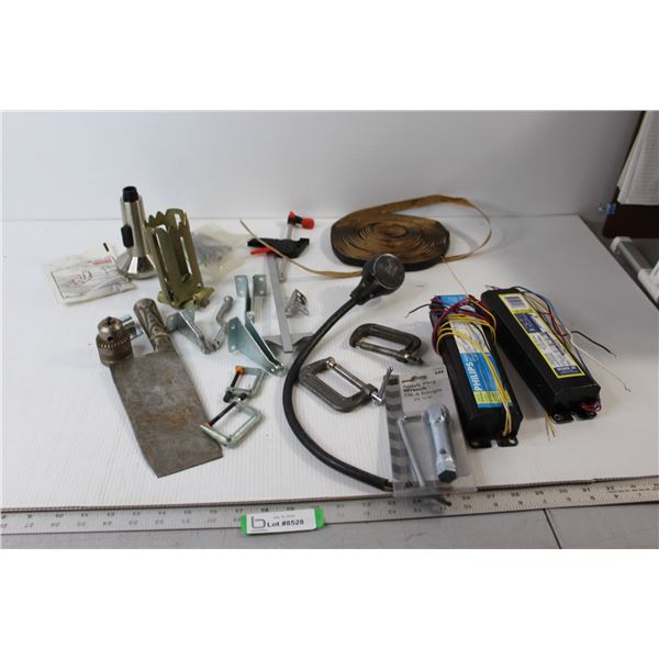 (2) 120 Volts Power Sources, Metal Butcher Knife, Misc.