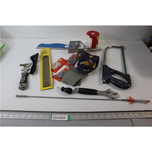 Assorted Tools, Hand Saw, Sandpaper, Misc.